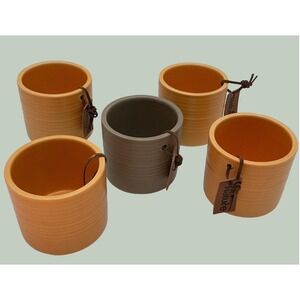 Nature Unbranded Ceramic Ribbed Mini Succulent Planter Pots Set of 5 Orange Grey